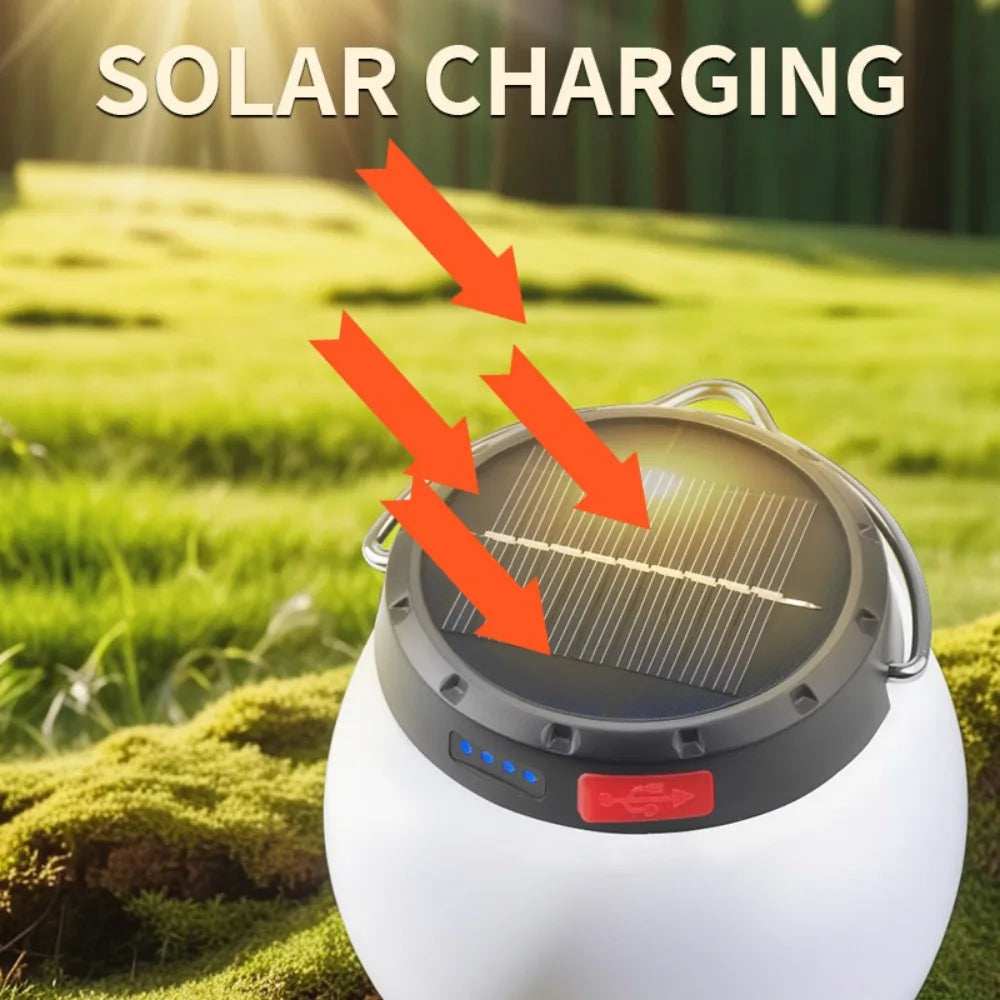Solar LED Camping Lantern – IPX4 Waterproof Portable Emergency Light with 3 Modes & USB-C Charging