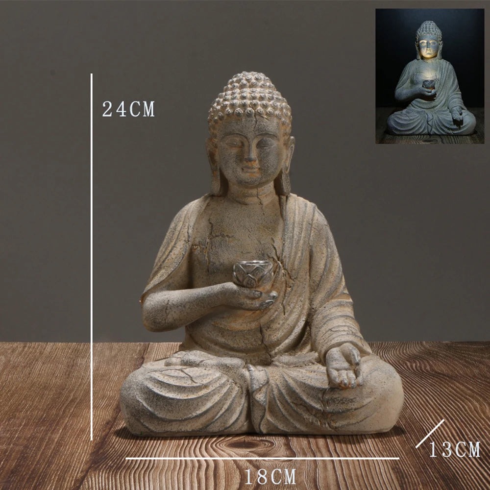 Solar Meditating Buddha Resin Statue — Zen Garden & Indoor Decor