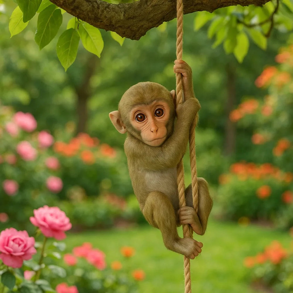 Resin Climbing Monkey Garden Figurine — Weatherproof Hanging Ornament