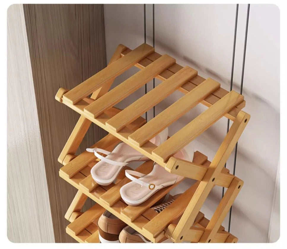 Foldable Bamboo Shoe Rack for Entryway
