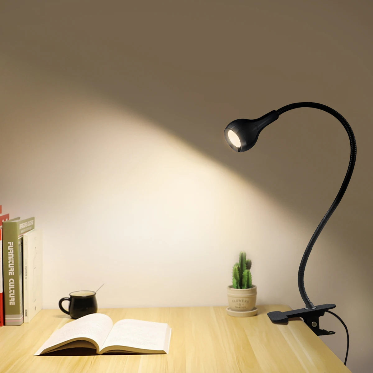 Flexible USB Clip Desk Lamp — Gooseneck, Warm or Cool White, Black or Silver