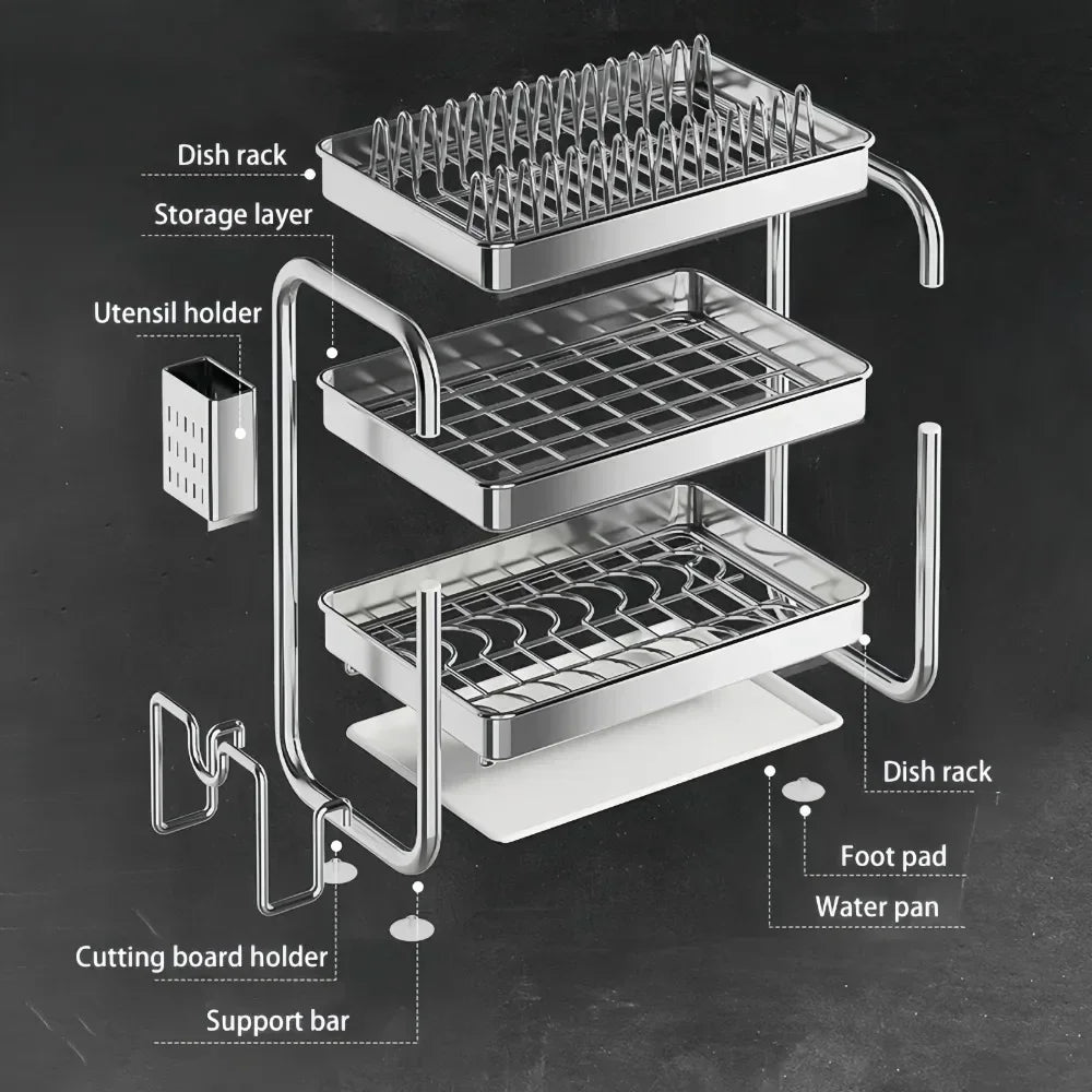Stainless Steel Multilayer Dish Drying Rack — Rustproof, Space-Saving