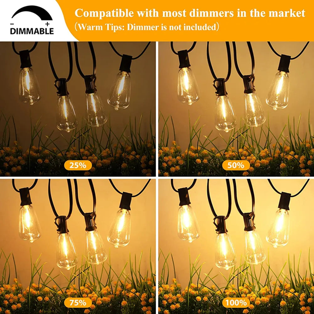 ST38 Globe Outdoor LED String Lights — Waterproof, Warm White