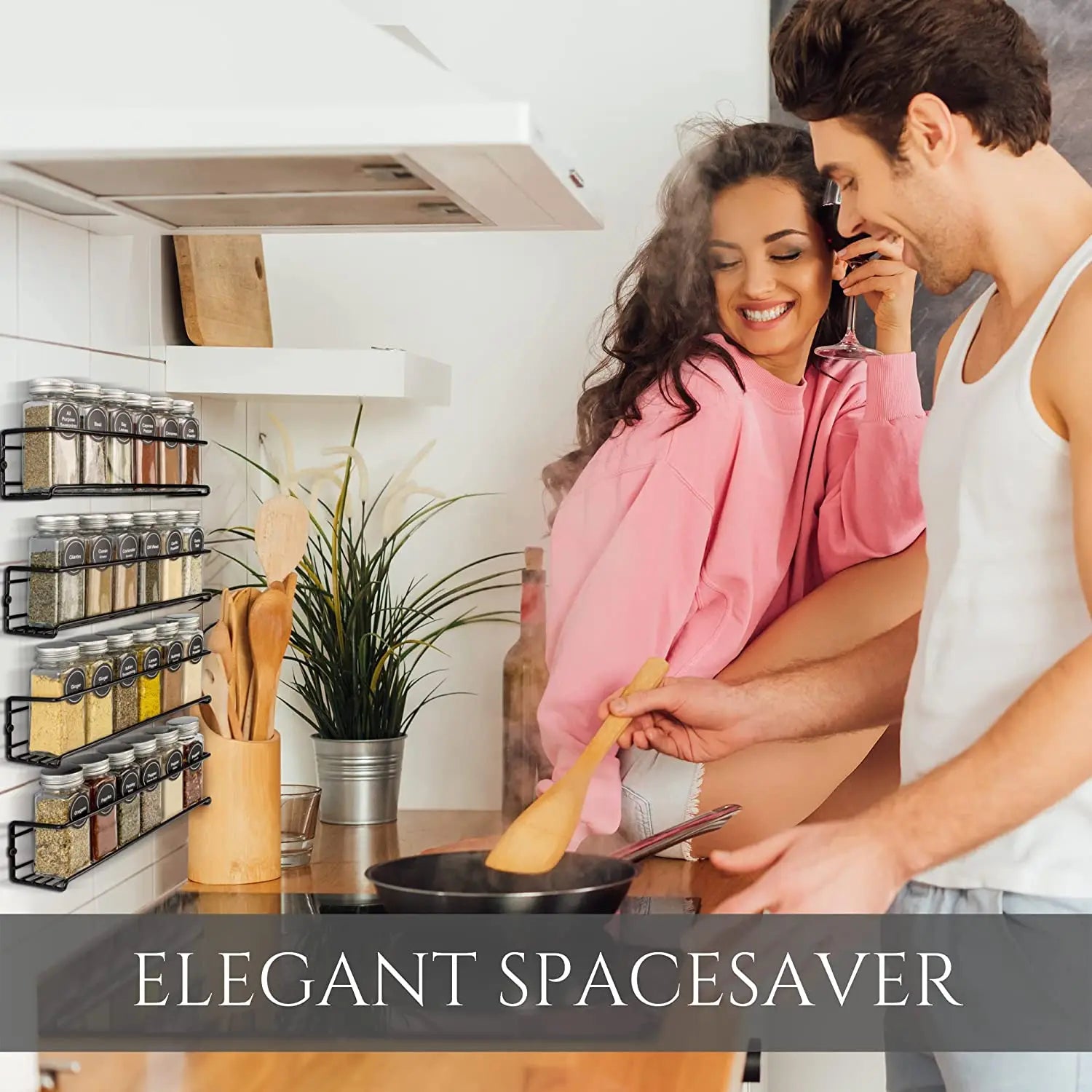 Wall-Mount Metal Spice Rack Organizer — Space-Saving, Drill or Adhesive