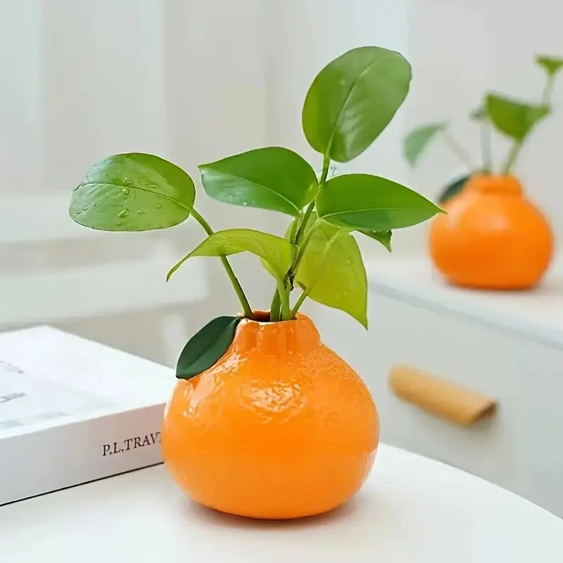 Orange Ceramic Vase — Hydroponic & Decorative Tabletop Vase