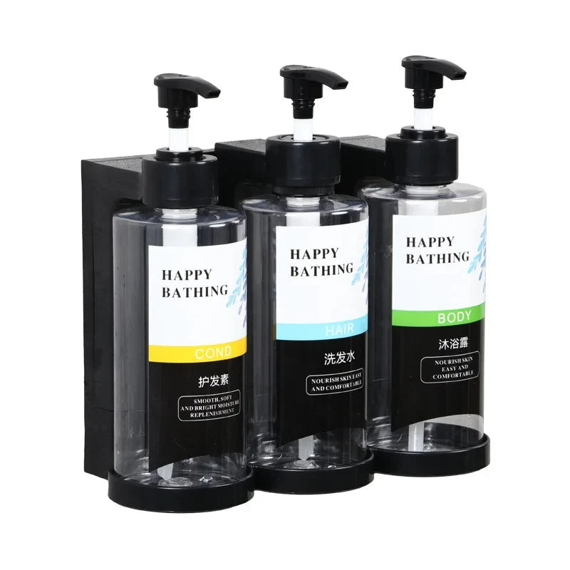 Dual Wall-Mount Soap Dispenser — No-Drill, Separate Shampoo & Shower Gel Bottles