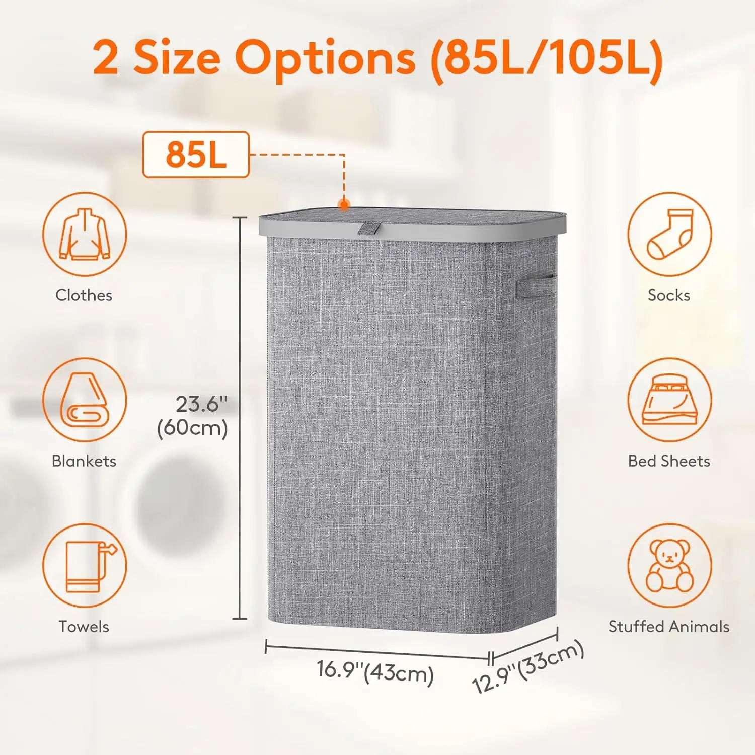 85L Laundry Hamper with Handles & Removable Inner Bag