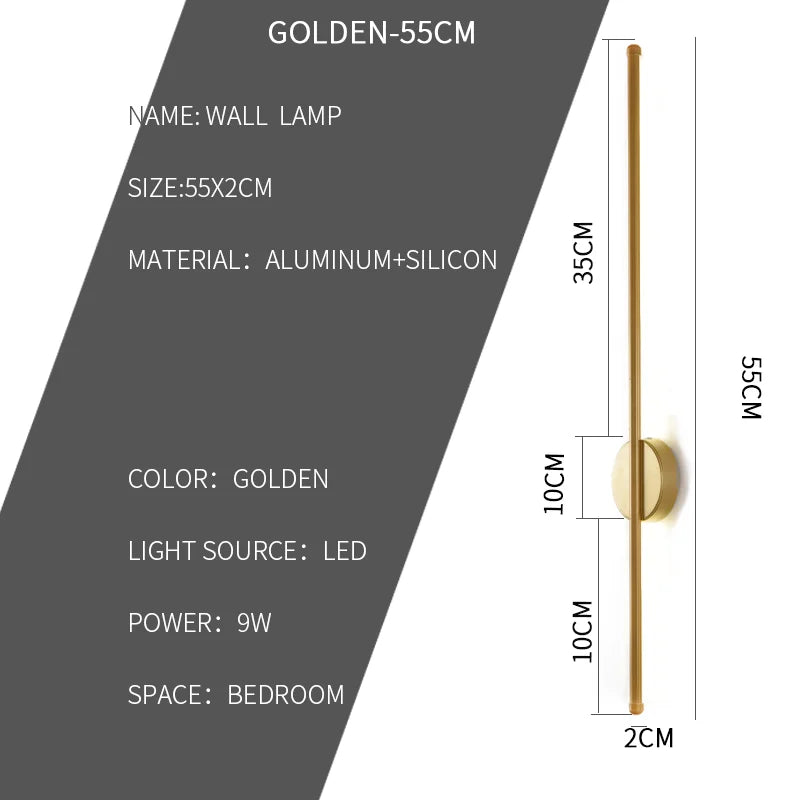 Minimalist Strip LED Wall Lamp — TV Wall & Bedroom, Black or Gold