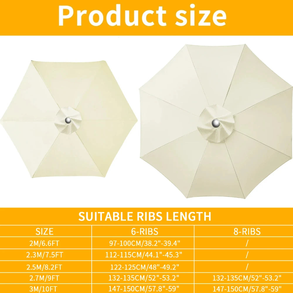 Replacement Parasol Canopy Cover – Polyester Waterproof 2–3m for 6/8 Ribs