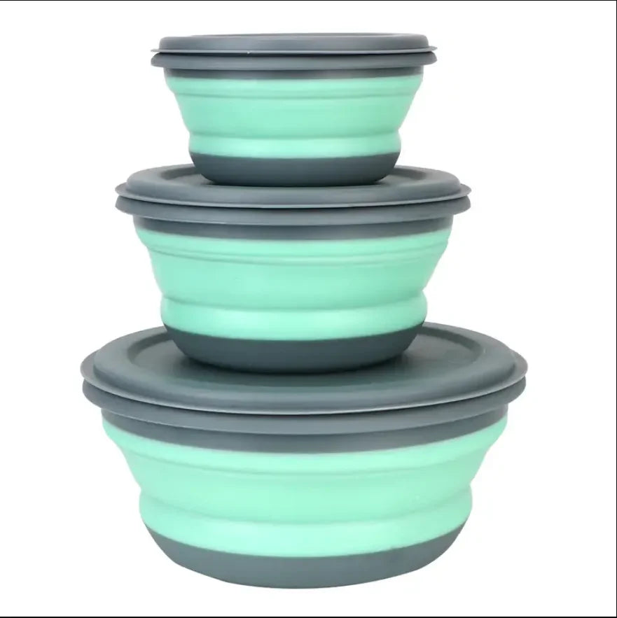 Silicone Foldable Lunch Box Bowl — Set of 3, Portable for Camping & Picnic