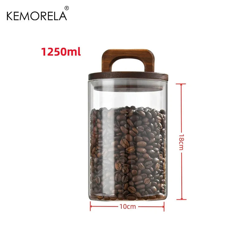 Glass Storage Jar with Wooden Lid — Airtight, for Coffee, Tea & Pantry