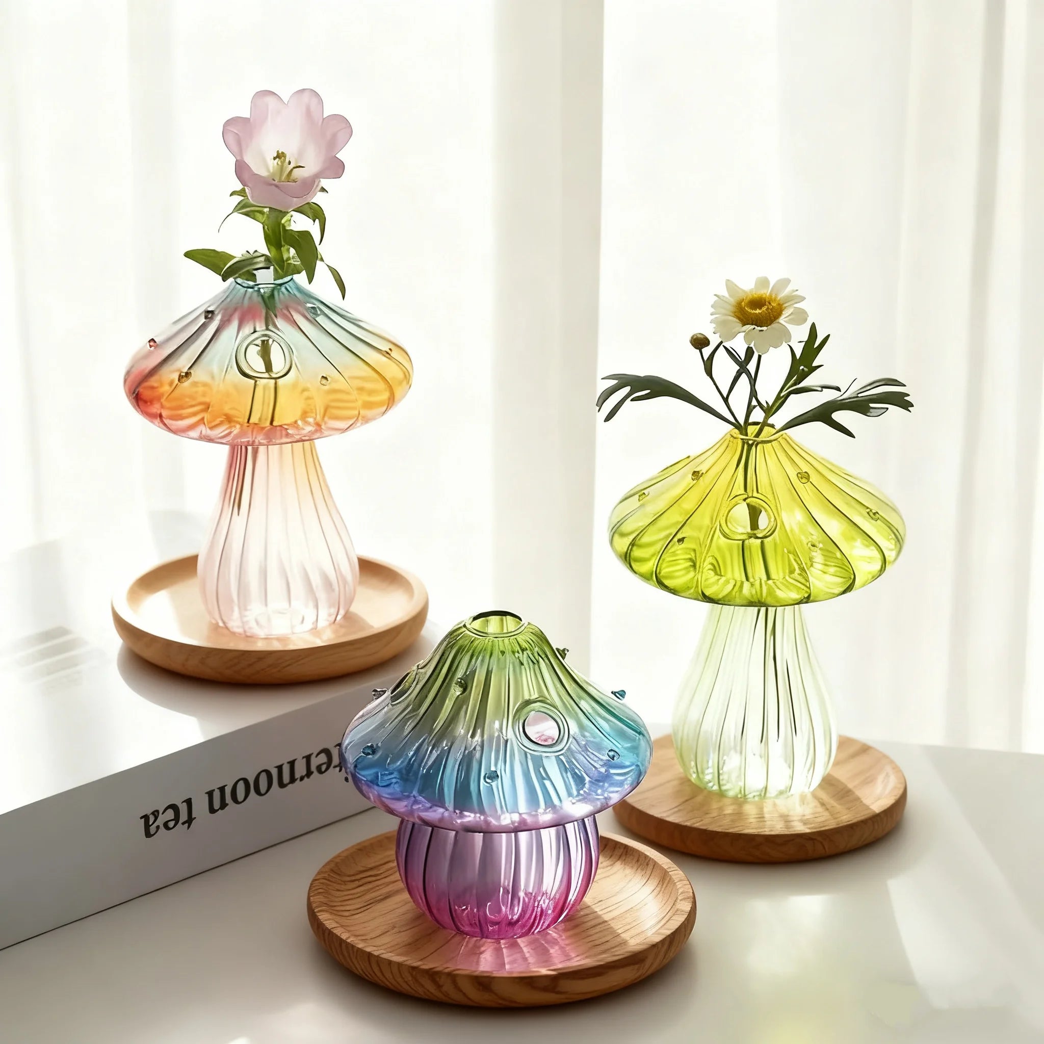 Boho Handcrafted Glass Mushroom Vase — Hydroponic Cylinder Planter