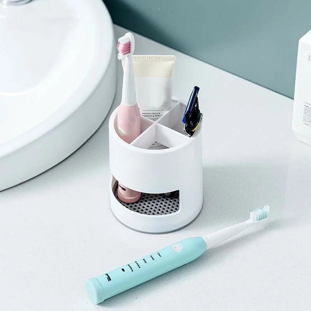 4-Compartment Toothbrush Holder with Drain Tray — ABS Bathroom Organizer
