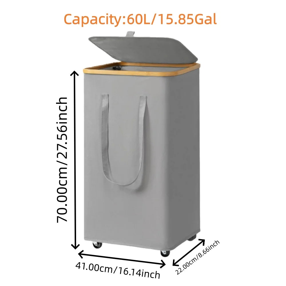Foldable Laundry Basket with Wheels & Detachable Liner