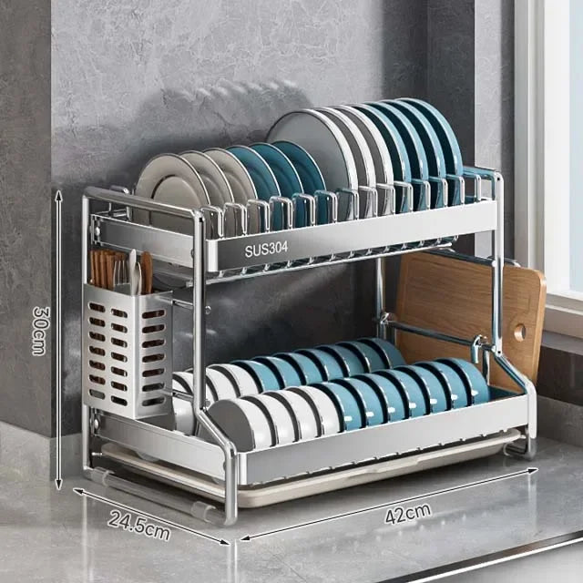 Kitchen Dish Rack & Drainboard Organizer — Countertop, White, Black or Steel