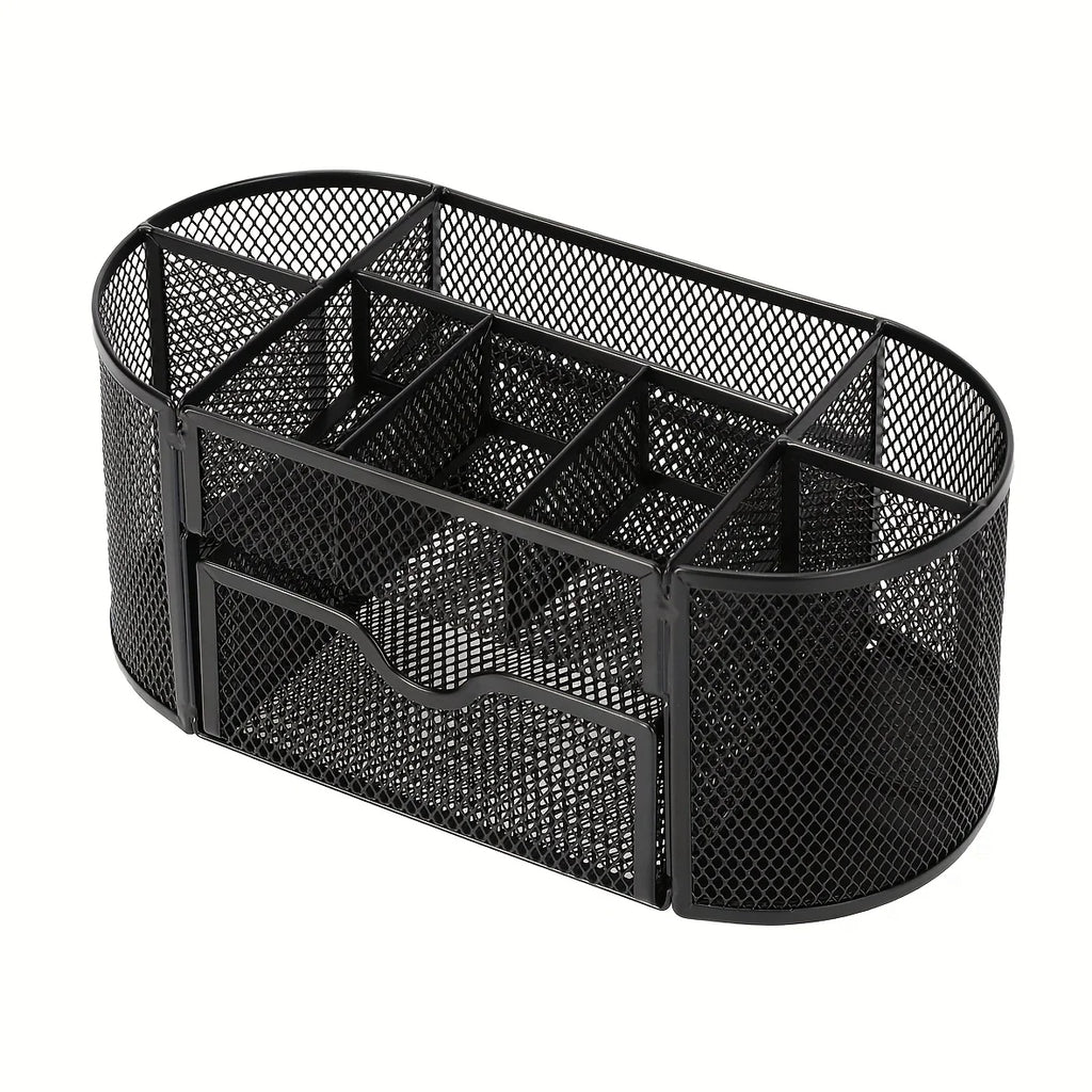 Mesh Metal Pen Stand — Round Desktop Stationery Organizer