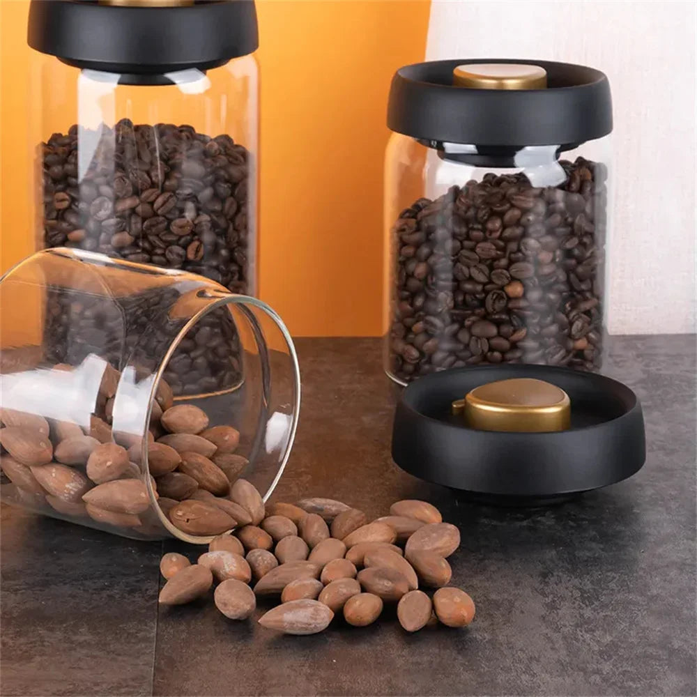 Vacuum-Pump Glass Coffee Storage Jar — Airtight, Minimalist Design