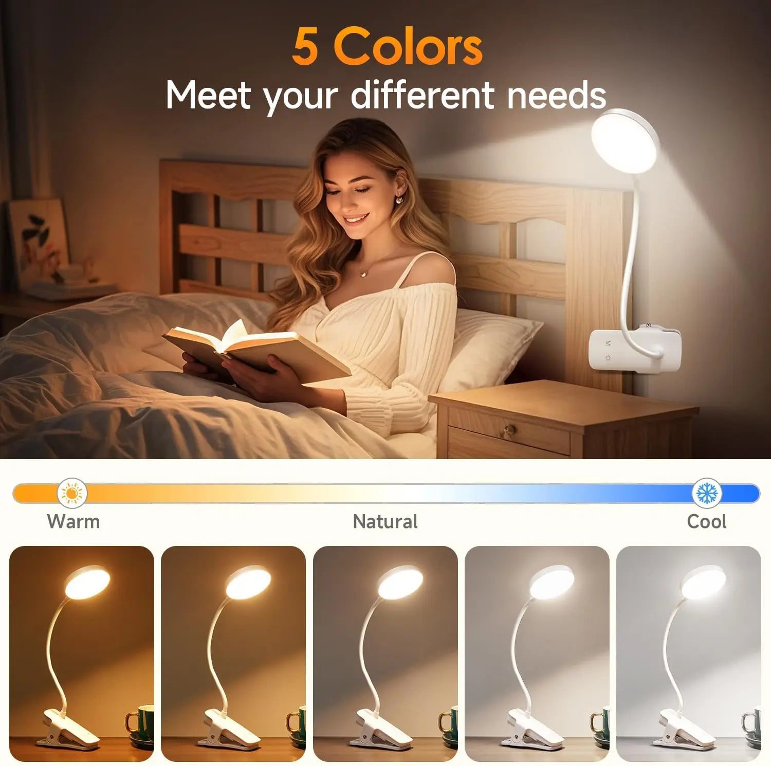 Dimmable Clip-On Reading Light — Stepless Brightness, Eye Protection