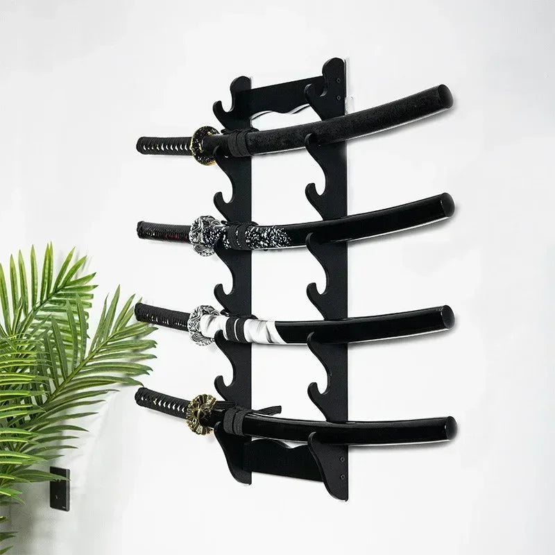 Wall-Mounted Katana Sword Display Rack — Japanese Samurai Decoration