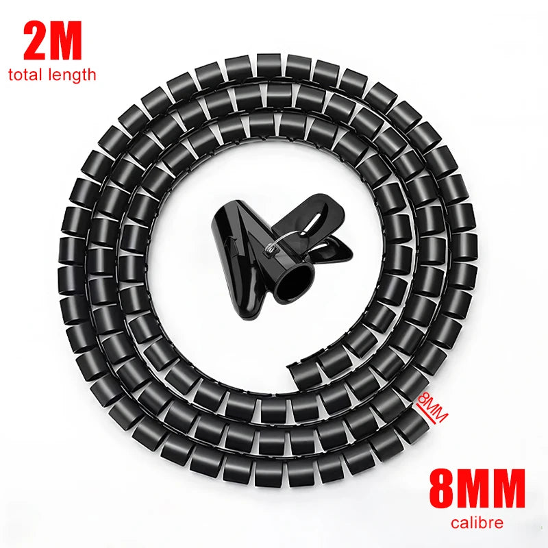 2M Flexible Cable Management Sleeve — PE Spiral Wire Wrap