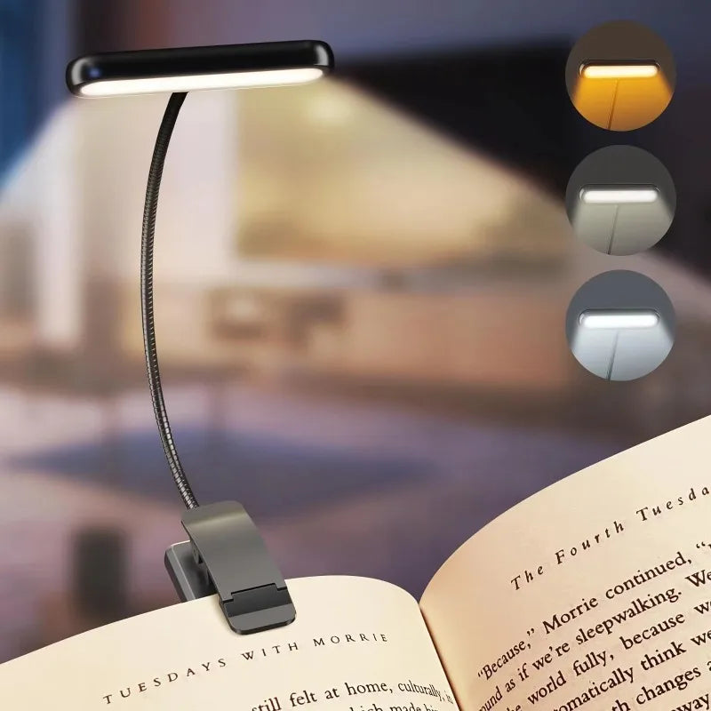 USB Rechargeable Clip-On Book Light – 5W Dimmable, 360° Flexible Neck