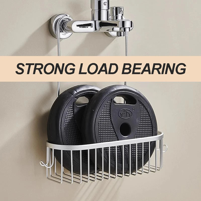 Hanging Shower Caddy with Hooks — No-Drill Aluminum Basket, 30×11.5×9cm