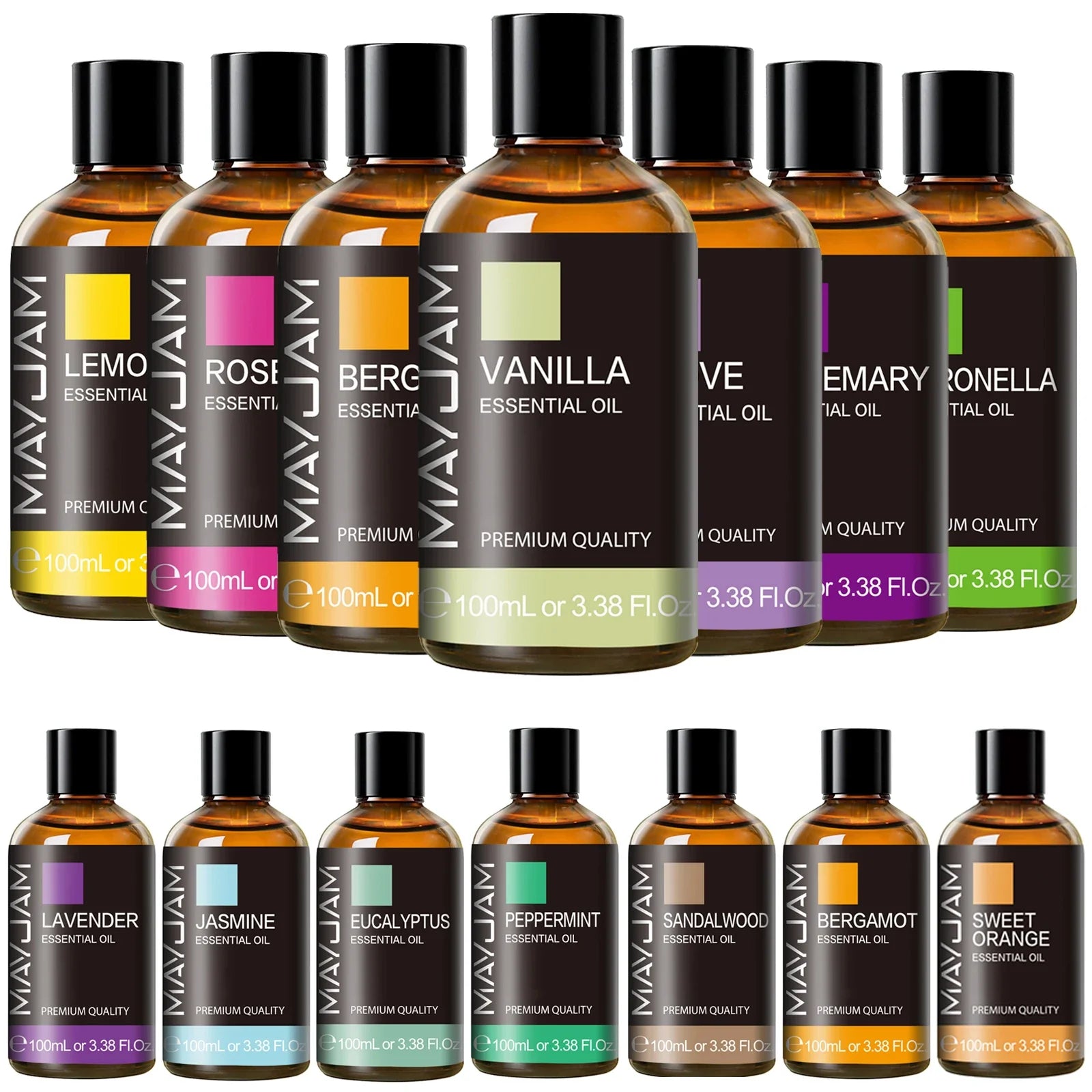 MAYJAM 100ml Pure Plant Essential Oil — Mint, Bergamot, Patchouli, Lemongrass & More