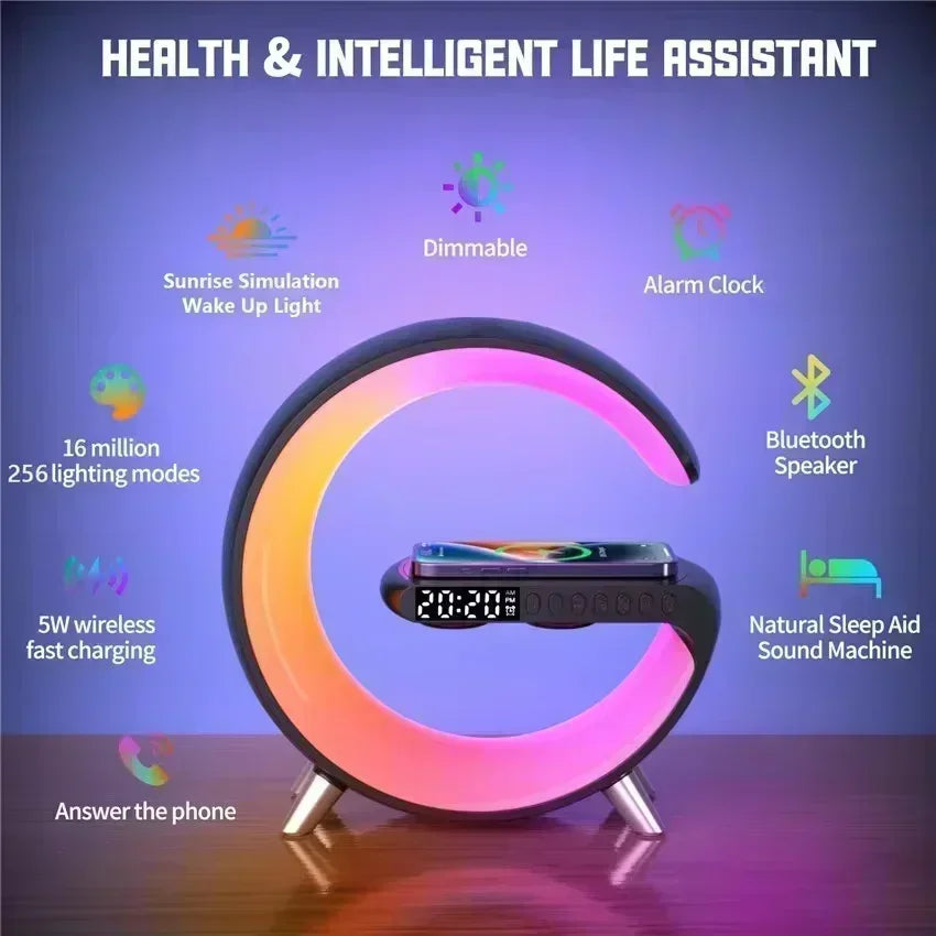 Smart Wake-Up Light — Wireless Charger, Bluetooth Speaker & RGB Atmosphere