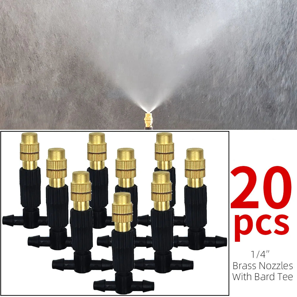 Outdoor Misting Cooling System – Brass Atomizer Nozzles & 4/7mm Hose for Patio & Greenhouse (5–30 m)