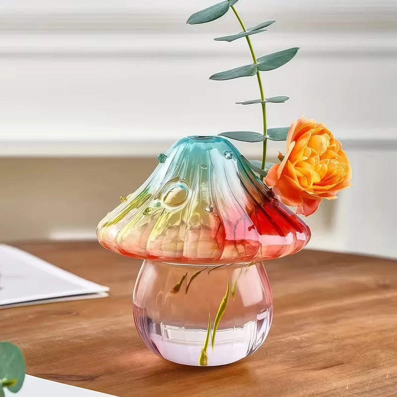Colourful Stained Glass Mushroom Vase — Hydroponic & Aromatherapy Decoration