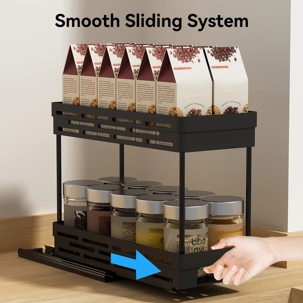 Pull-Out 2-Layer Spice & Seasoning Rack — Large Capacity, Cabinet Shelf