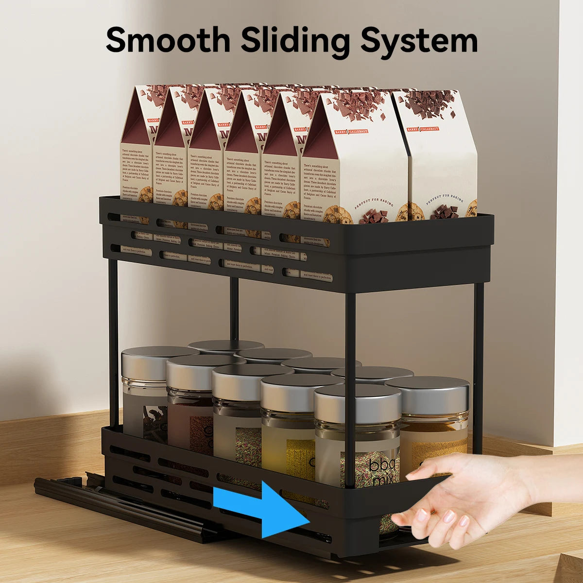 Pull-Out 2-Layer Spice & Seasoning Rack — Large Capacity, Cabinet Shelf