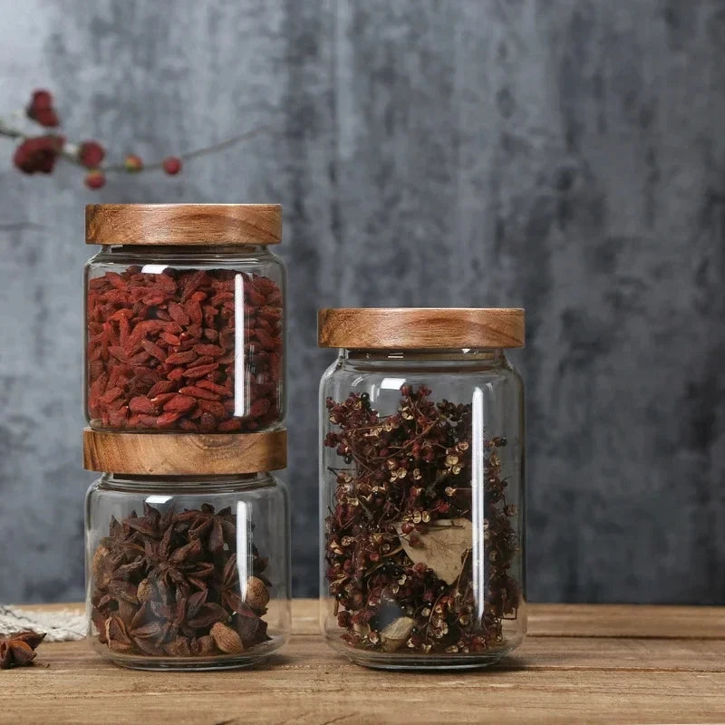 Glass Airtight Canister with Wooden Lid — Japanese Style, Kitchen & Pantry
