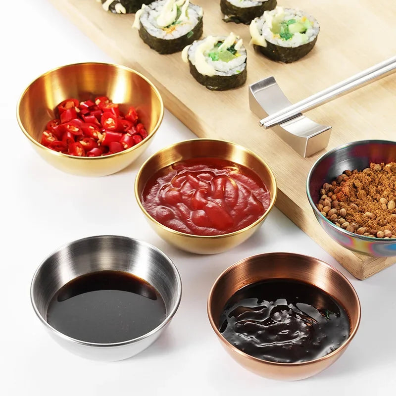 Stainless Steel Sauce & Appetiser Dishes — Gold or Silver, Set of 2 or 4