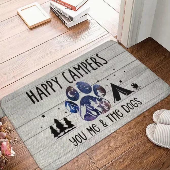 Happy Camping Door Mat – Anti-Slip Polyester Rug 30–50cm Indoor & Outdoor