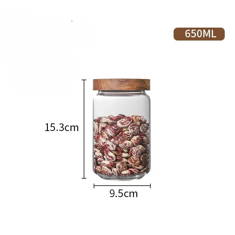 Glass Airtight Canister with Wooden Lid — Japanese Style, Kitchen & Pantry