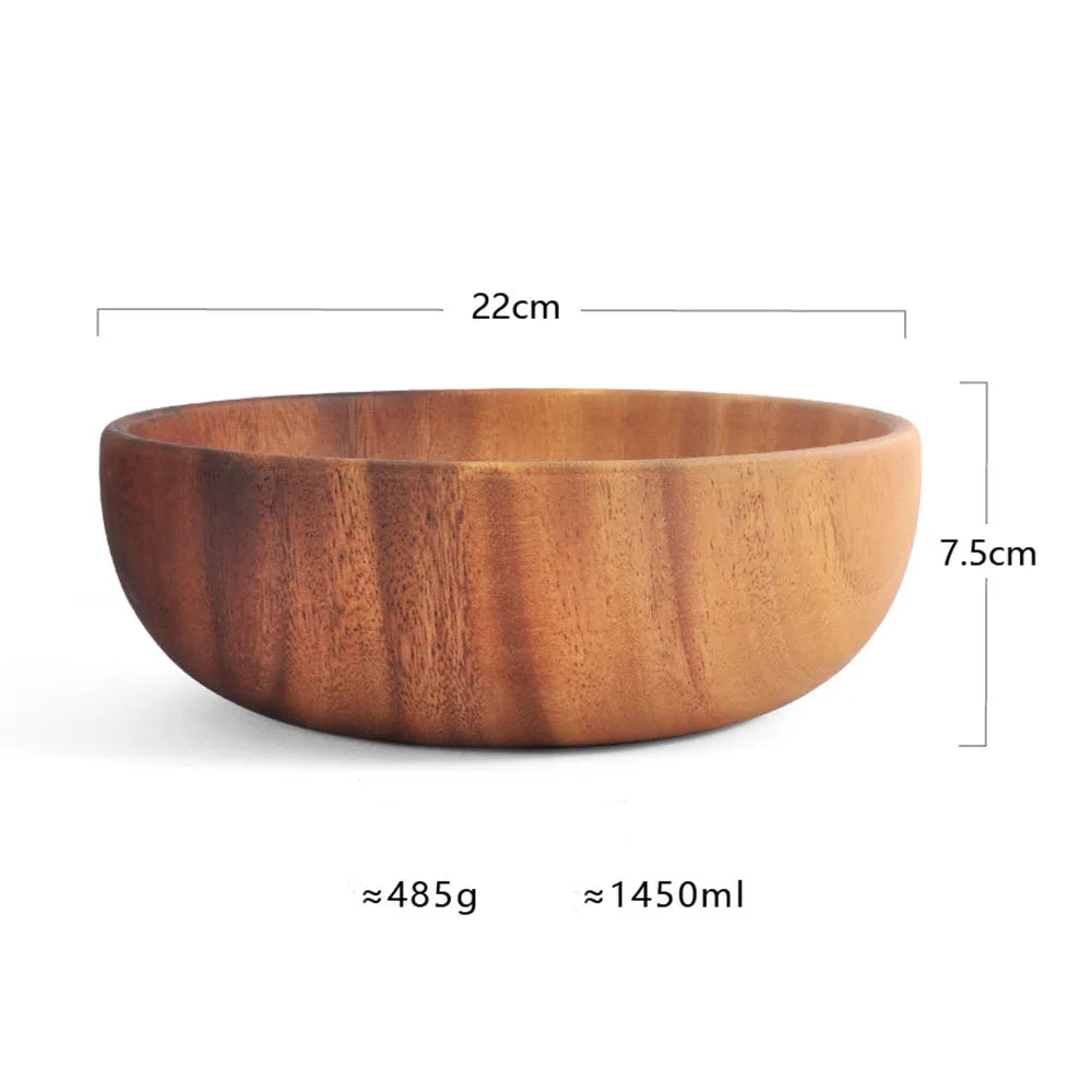 Natural Acacia Wood Salad Bowl — Handmade, Multiple Sizes