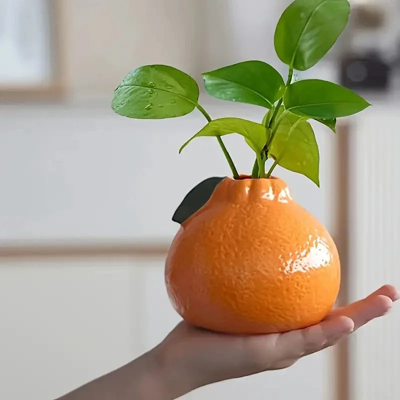 Orange Ceramic Vase — Hydroponic & Decorative Tabletop Vase