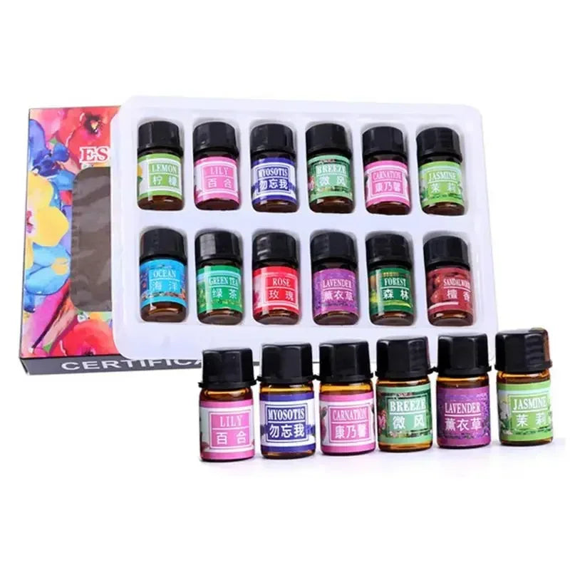 12-Piece Natural Plant Essential Oil Set — 3ml Each, Diffuser & Humidifier Fragrance