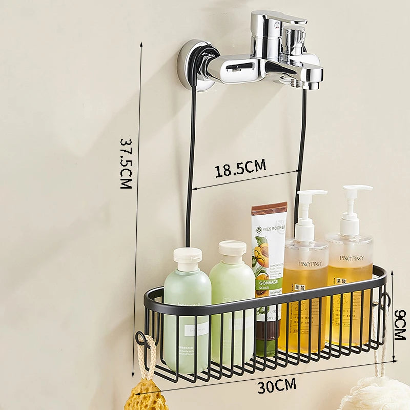 Hanging Shower Caddy with Hooks — No-Drill Aluminum Basket, 30×11.5×9cm