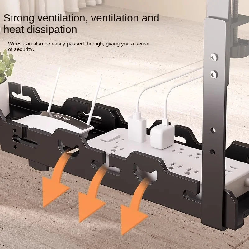 Telescopic Under-Desk Cable Management Tray — No-Drill Metal Wire Organizer