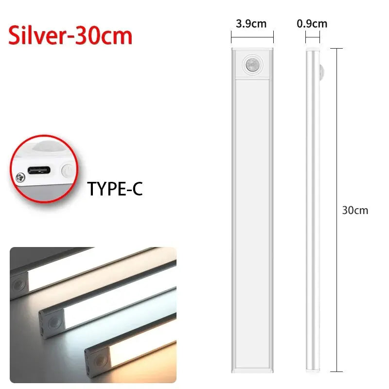 Wireless Motion Sensor Under-Cabinet Light — USB Rechargeable, Aluminium