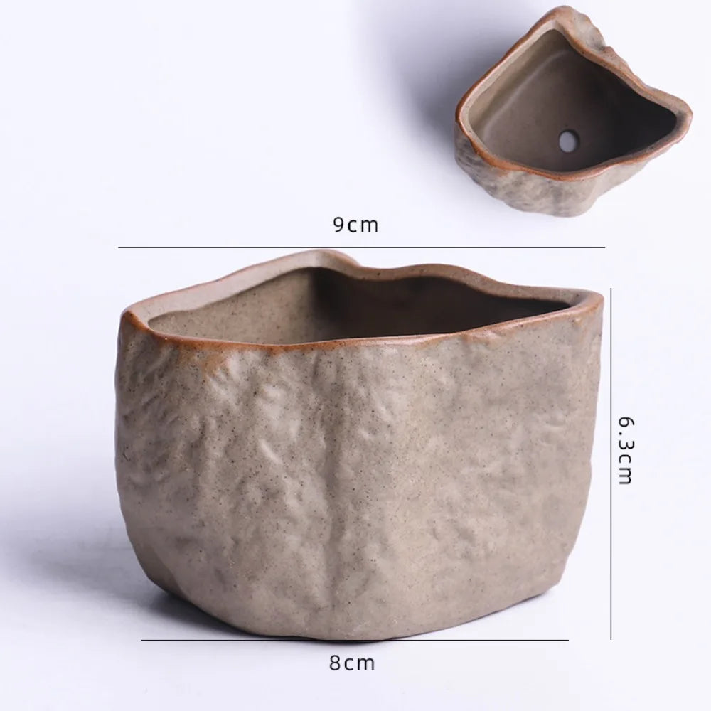 Stone Shape Ceramic Succulent Pot – Nordic Style Planter with Drainage Hole