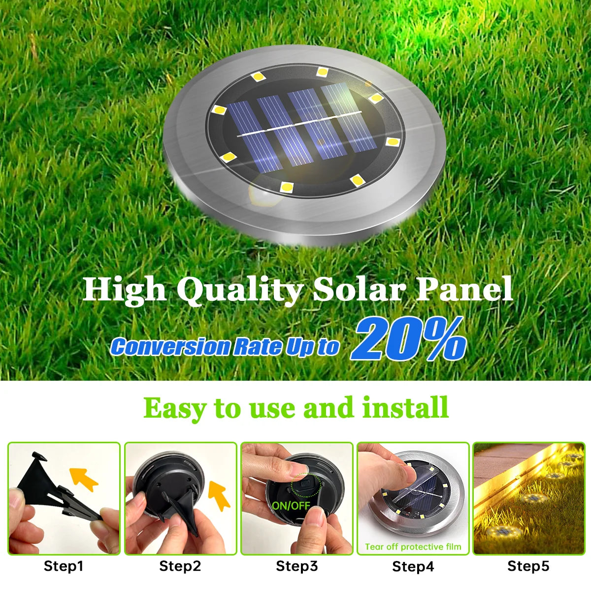 AMARYLLIS Solar Pathway In-Ground Lights – 8 LED Waterproof Outdoor Garden & Driveway Stake Lamps (8 pcs)