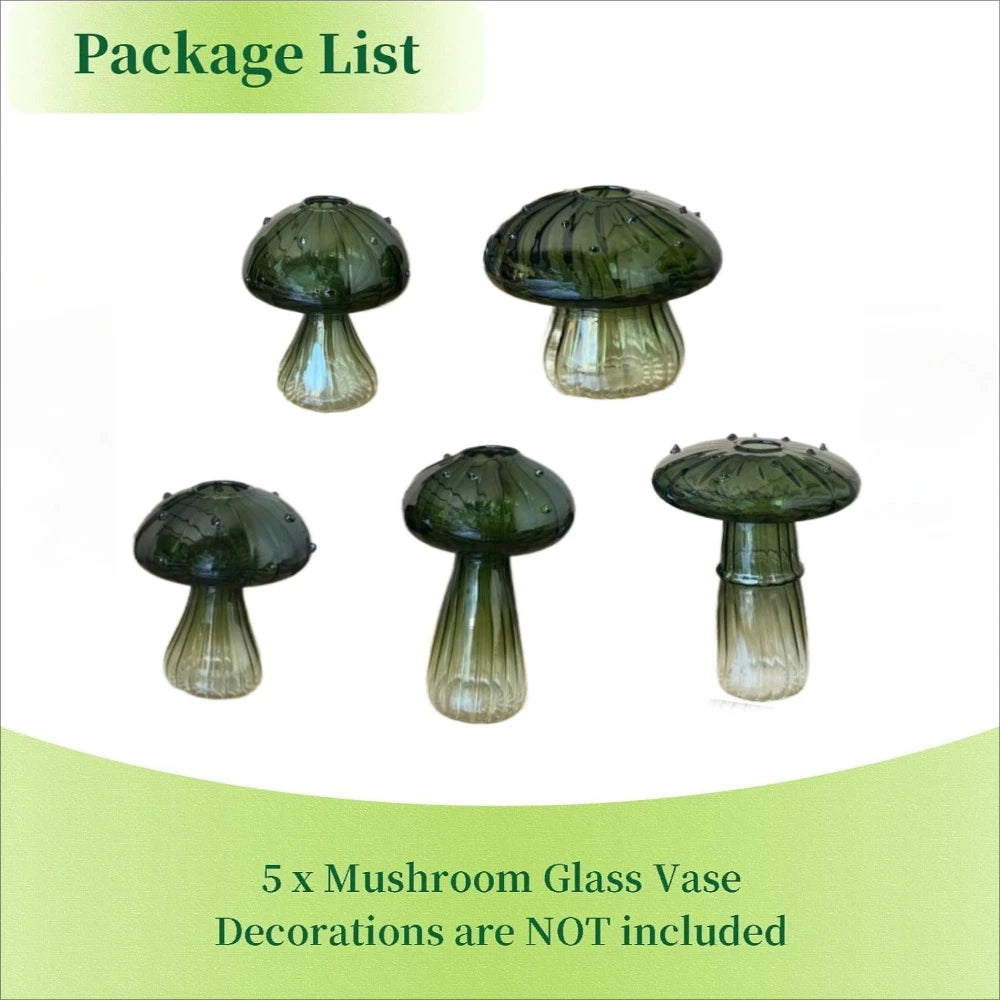 Colourful Mushroom Glass Vase — Set of 5 Hydroponic Flower Pots