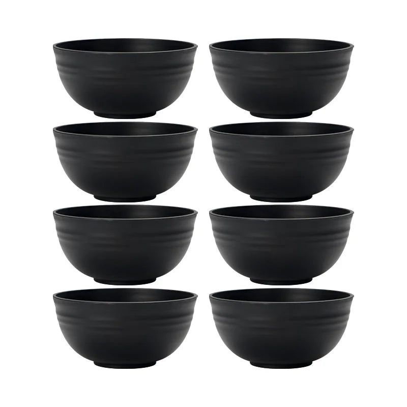Black Grain Reusable Plastic Dinner Bowls — Set of 4, 6 or 8