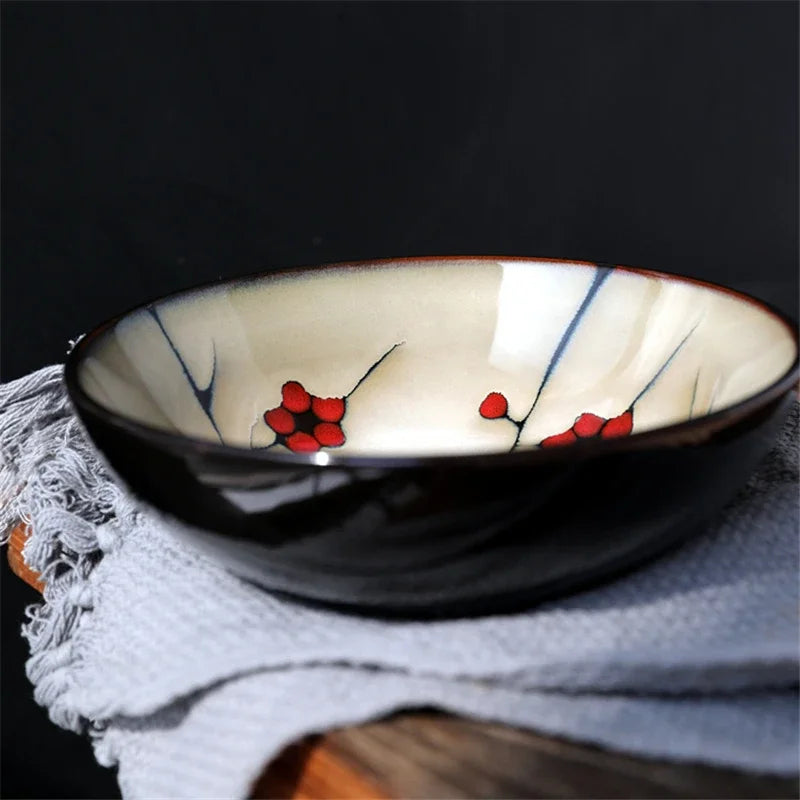 Japanese Plum Blossom Ceramic Ramen Bowl — Hand-Painted, Large