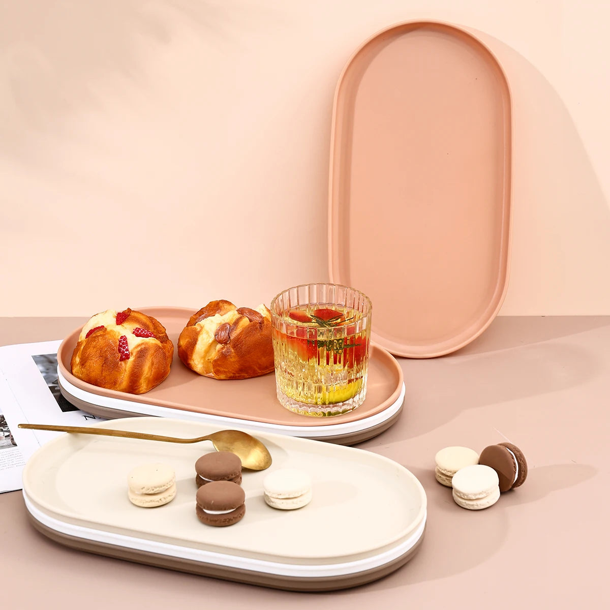 Oval Plastic Storage Tray Reusable Food Serving Tray Dessert Fruit Tray Kitchen Organizer Multi-purpose Jewelry Display Tray