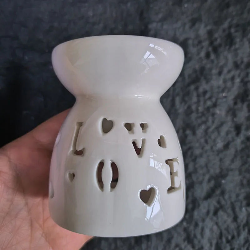 White Ceramic Incense & Essential Oil Burner — Candle Heating Aromatherapy Holder