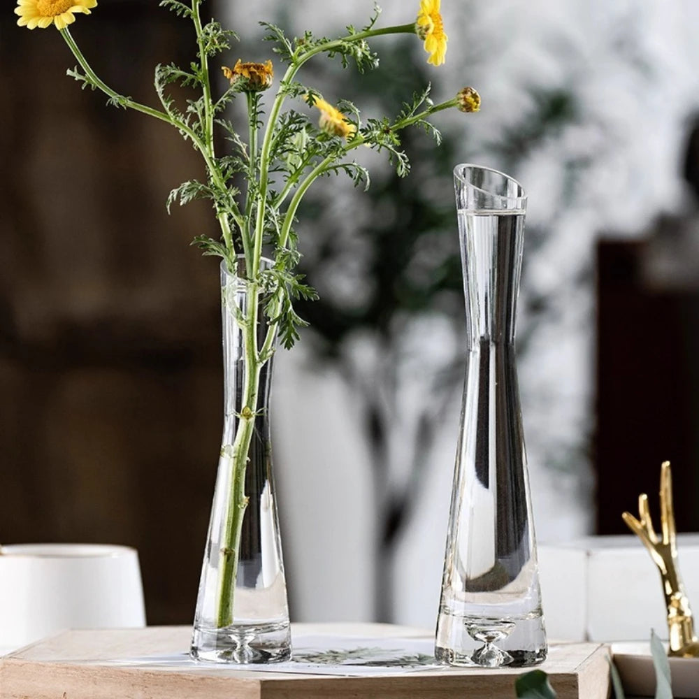 Borosilicate Glass Slanted Mouth Vase — European Style, 2 Designs